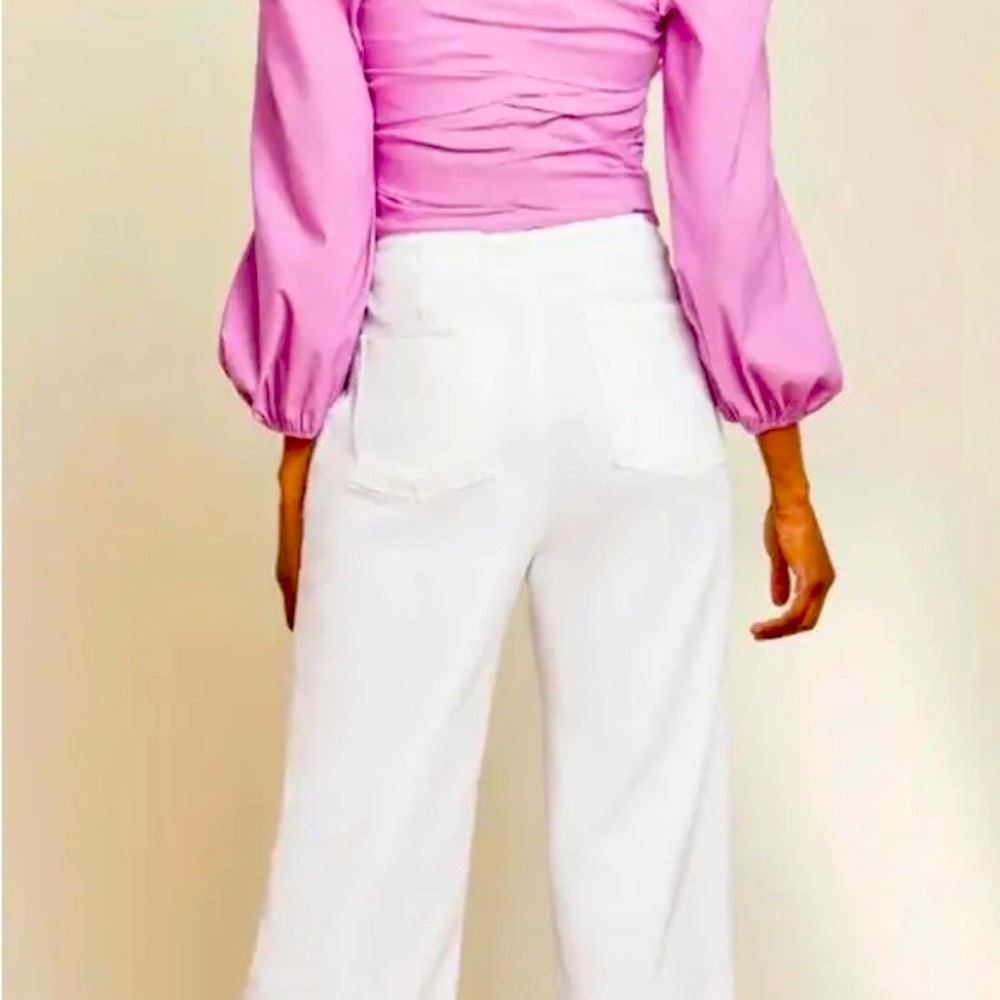 Veronica Beard Purple Puff Sleeve Crop Blouse - Picture 3 of 6